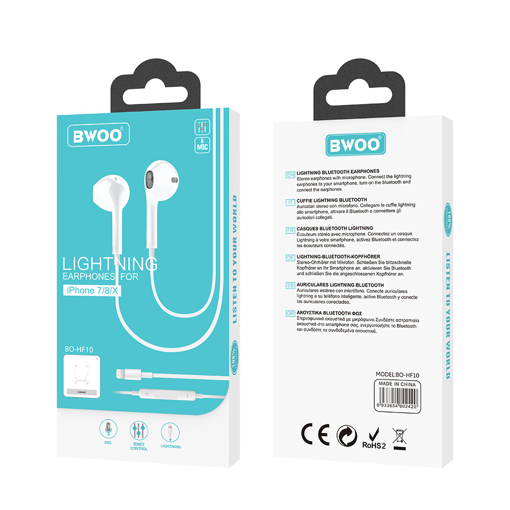 BWOO s�uchawki BO-HF10 Wired Earphone lightning stereo bia�e / 6