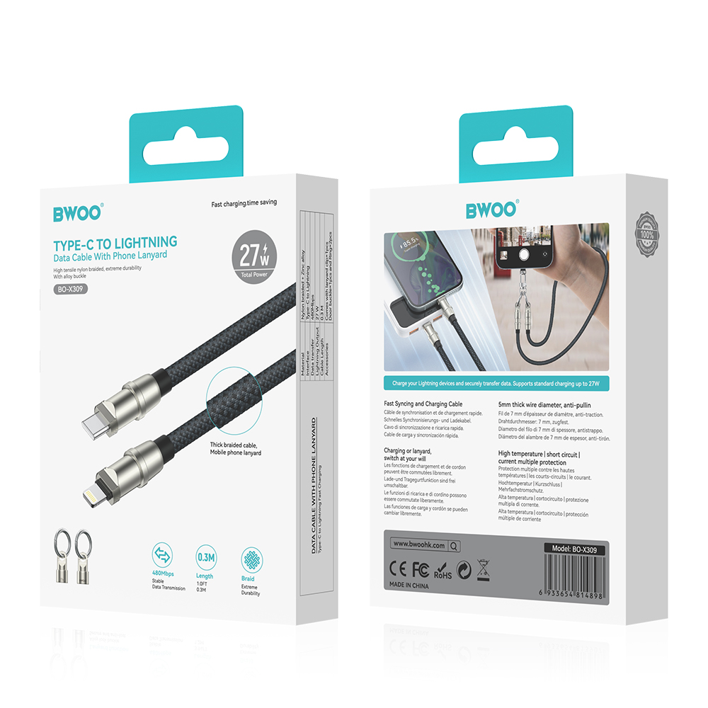BWOO Smycz, zawieszka, kabel 27W USB-C do lightning, 0,3 m / 4