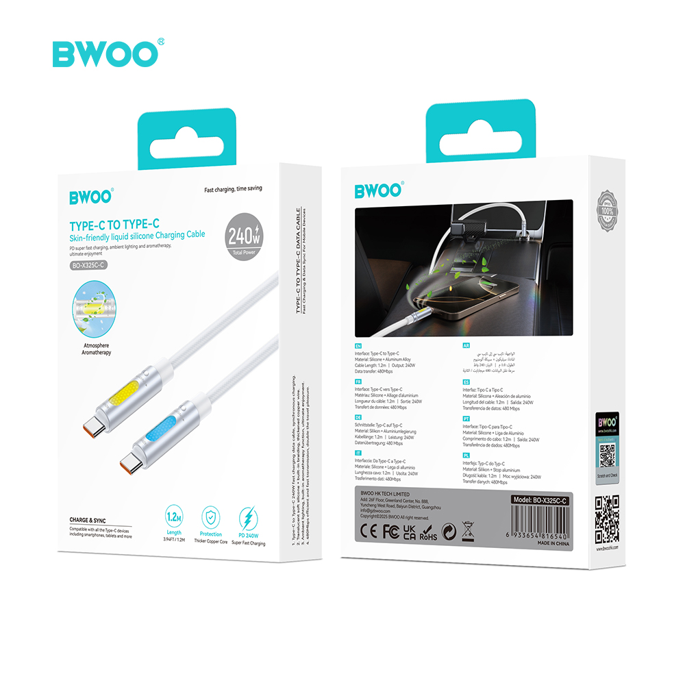 BWOO X325C-C zapachowy kabel USB-C - USB-C 240W bia�y / 4