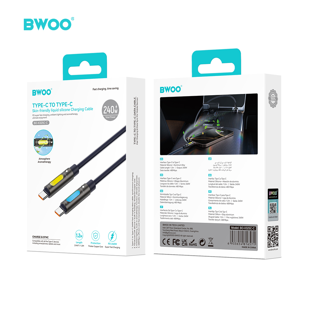 BWOO X325C-C zapachowy kabel USB-C - USB-C 240W czarny / 4