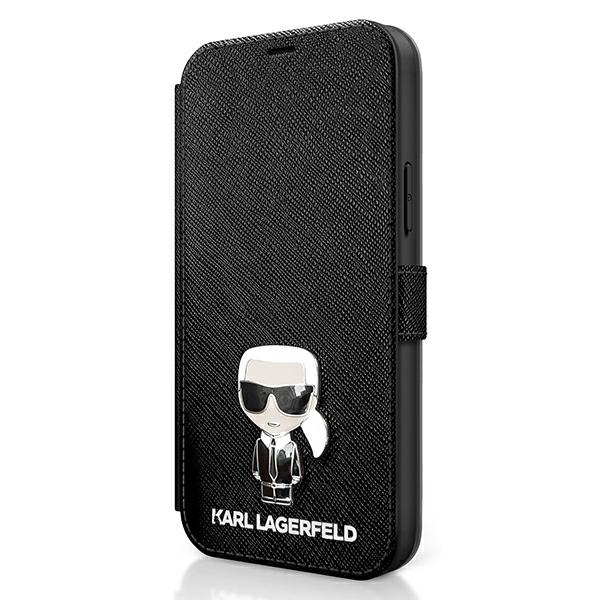  czarne book case Saffiano Iconic Metal Apple iPhone 12 Mini 5,4 cali / 2