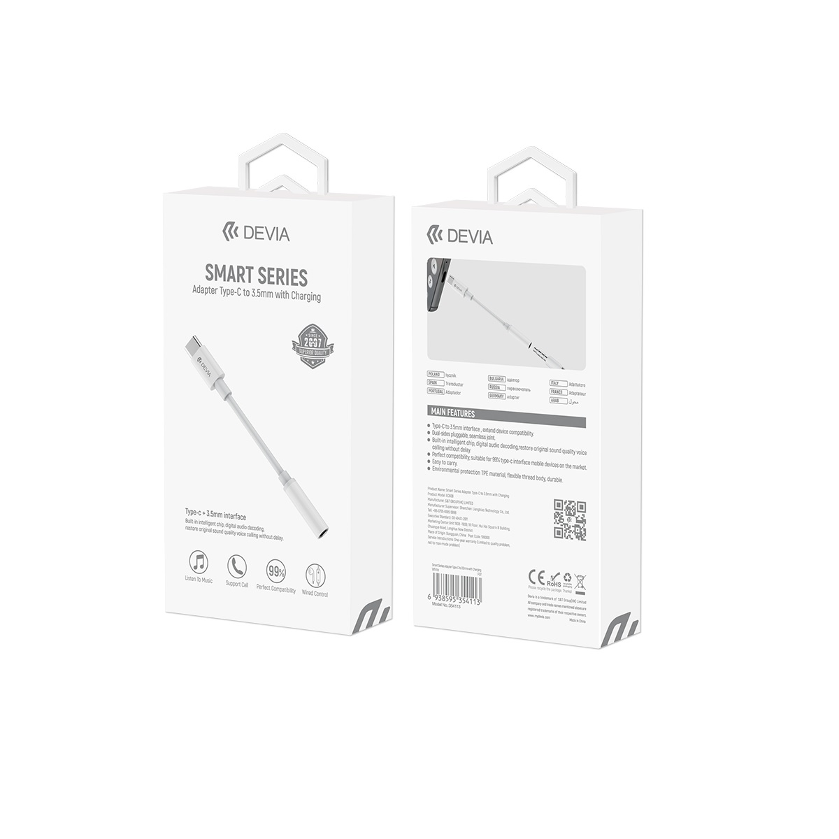 Devia adapter Smart USB-C - jack 3,5mm bia�y / 2