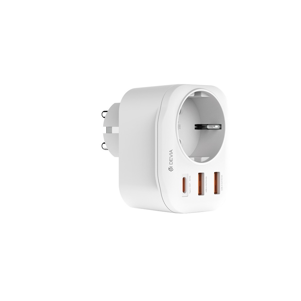 Devia gniazdo sieciowe �adowarka Smart PD 20W 1x USB-C 2x USB  bia�a