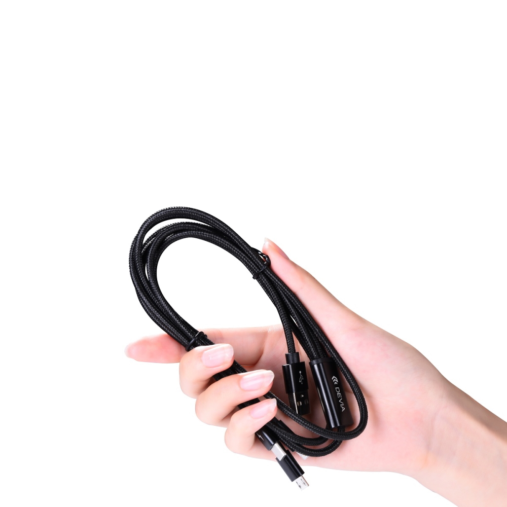 Devia kabel 3w1 Gracious USB - Lightning + USB-C + microUSB 1,2 m 3A czarny / 3