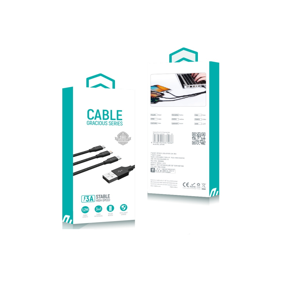 Devia kabel 3w1 Gracious USB - Lightning + USB-C + microUSB 1,2 m 3A czarny / 5
