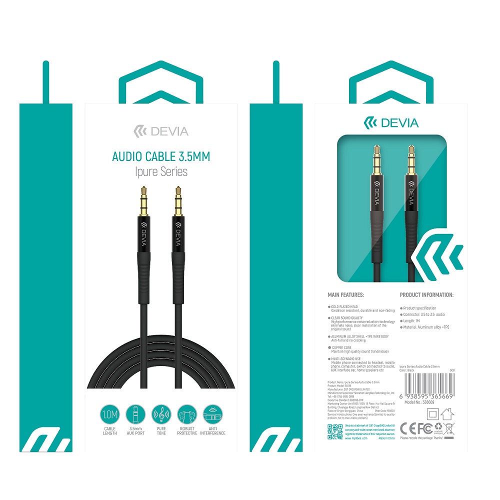 Devia kabel audio Ipure jack 3,5 mm - jack 3,5 mm 1,0 m czarny / 4