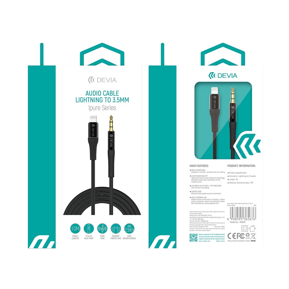 Devia kabel audio Ipure jack 3,5 mm - Lightning 1,0 m czarny / 4