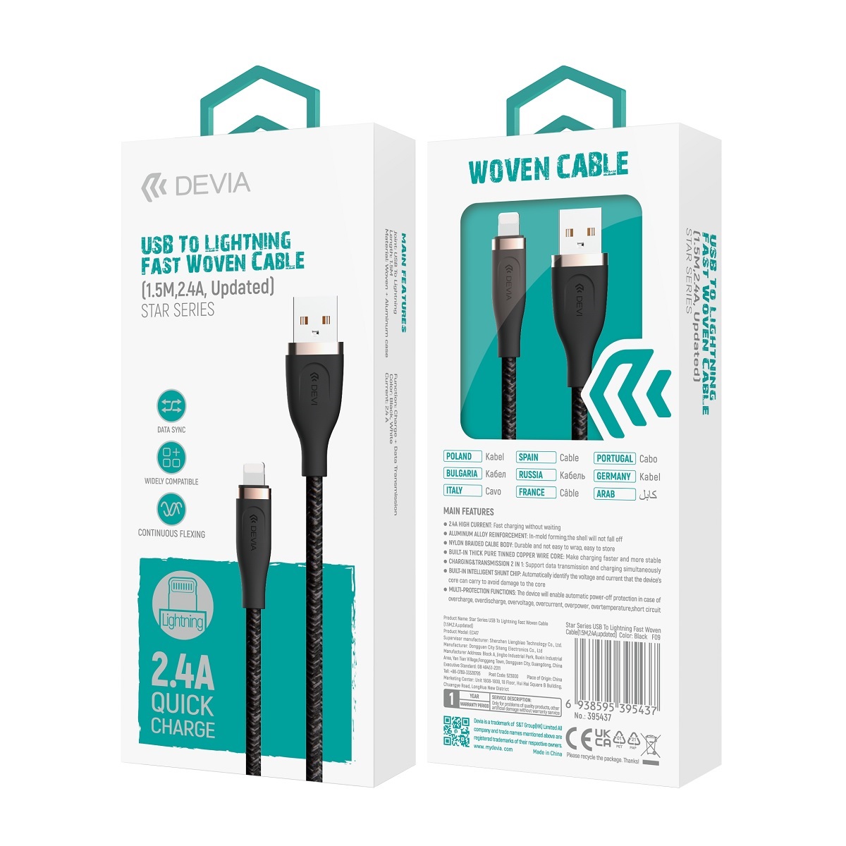 Devia kabel EC417 Star USB - Lightning 1,5 m 2,4A czarny / 6