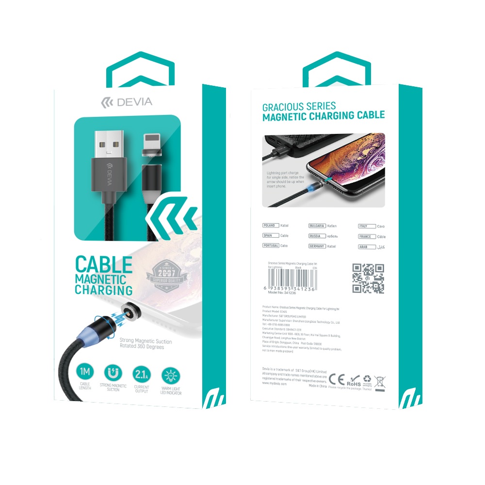 Devia kabel Gracious micro czarny magnetyczny 2,1A 1m / 2