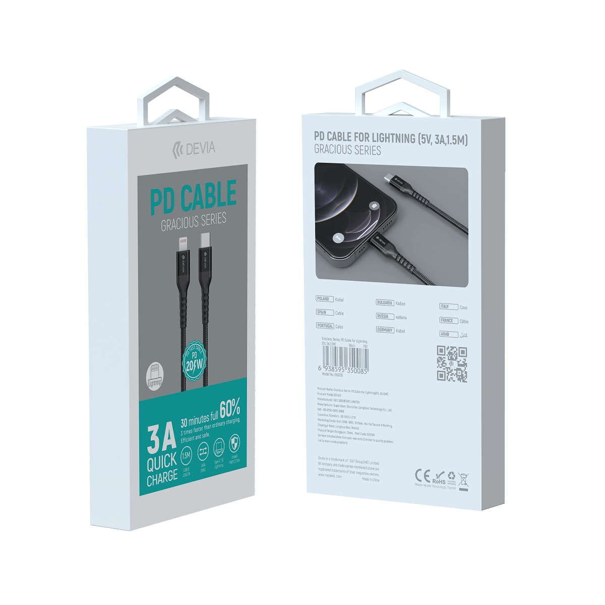 Devia kabel Gracious PD USB-C - Lightning 1,5 m 3A czarny / 2