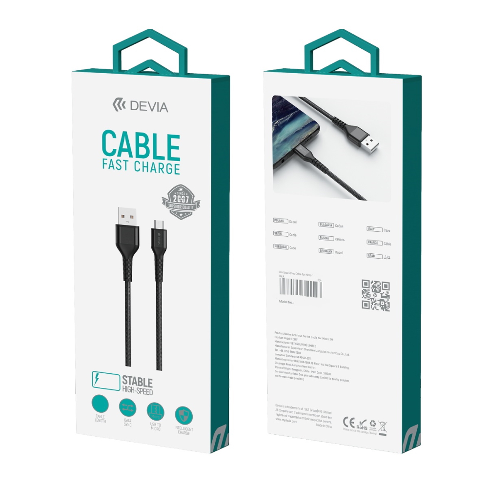 Devia kabel Gracious USB - MicroUSB 1,0 m 2,4A czarny / 5