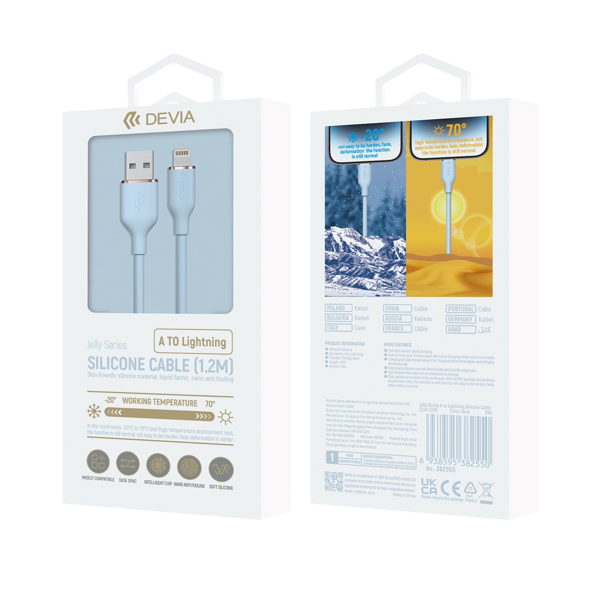 Devia kabel Jelly USB - Lightning 1,2 m 2,4A niebieski / 3