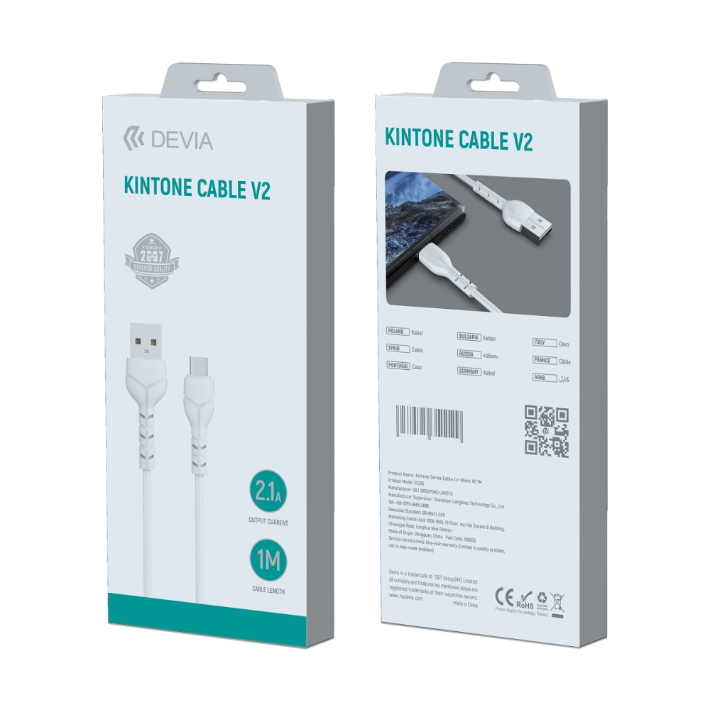 Devia kabel Kintone USB - USB-C 1,0 m 2,1A bia�y / 4