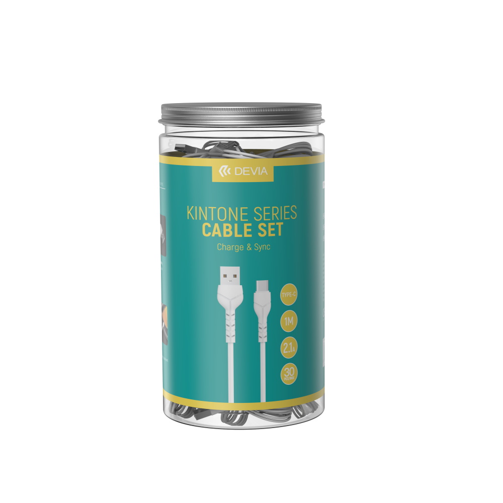 Devia kabel Kintone USB - USB-C 1,0 m 2,1A bia�y zestaw 30 szt V2 / 2