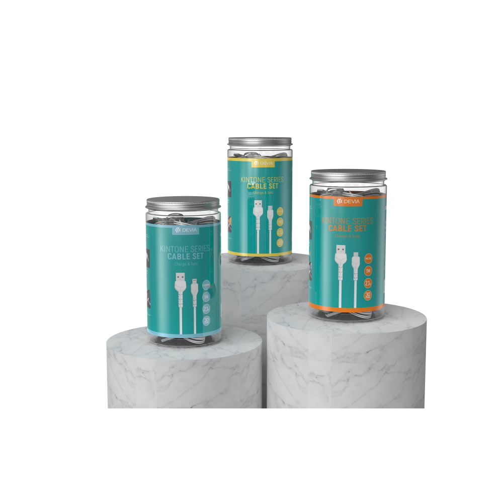 Devia kabel Kintone USB - USB-C 1,0 m 2,1A bia�y zestaw 30 szt V2 / 3