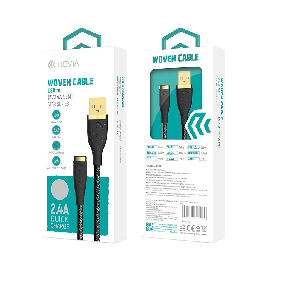 Devia kabel Star USB - Lightning 1,5 m 2,4A biay / 4