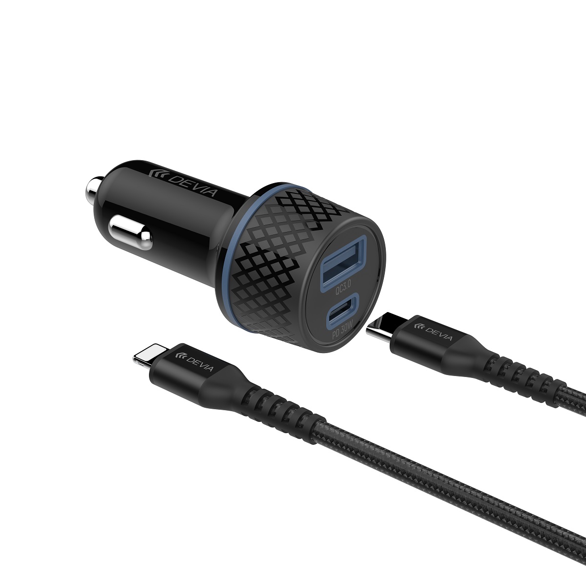 Devia �adowarka samochodowa Extreme PD QC 1x USB-C 1x USB 52,5W czarna + kabel USB-C - Lightning / 2