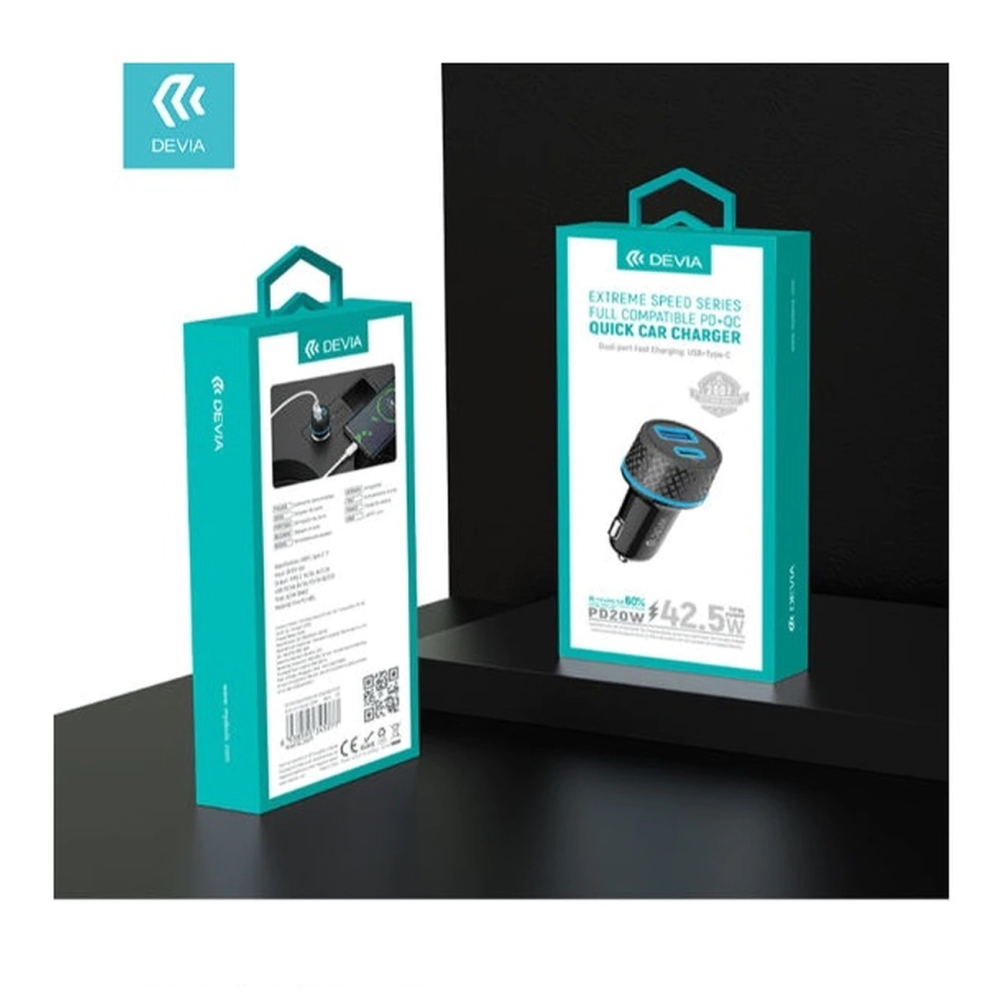 Devia �adowarka samochodowa Extreme PD + QC 2USB czarna 45W