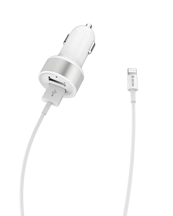 Devia �adowarka samochodowa Smart MFI 2xUSB bia�a 2.4A
