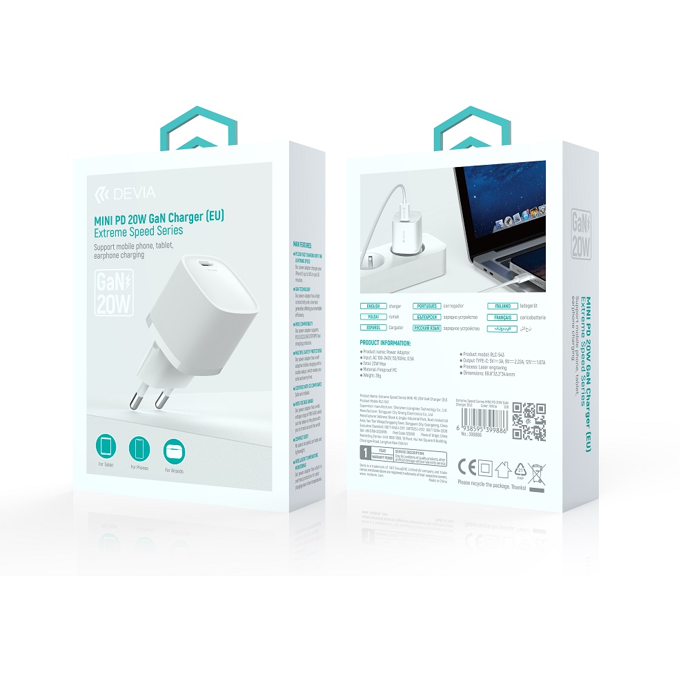 Devia �adowarka sieciowa Extreme Mini GaN PD 20W 1x USB-C bia�a / 4