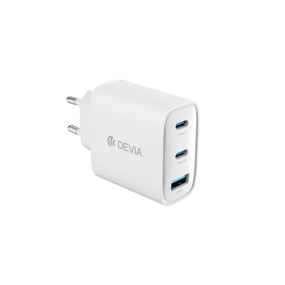 Devia �adowarka sieciowa Extreme PD GaN 65W 2x USB-C 1x USB bia�a + kabel USB-C - USB-C