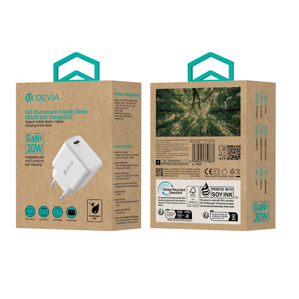 Devia �adowarka sieciowa GRS EA455 GaN PD 30W 1x USB-C bia�a / 3