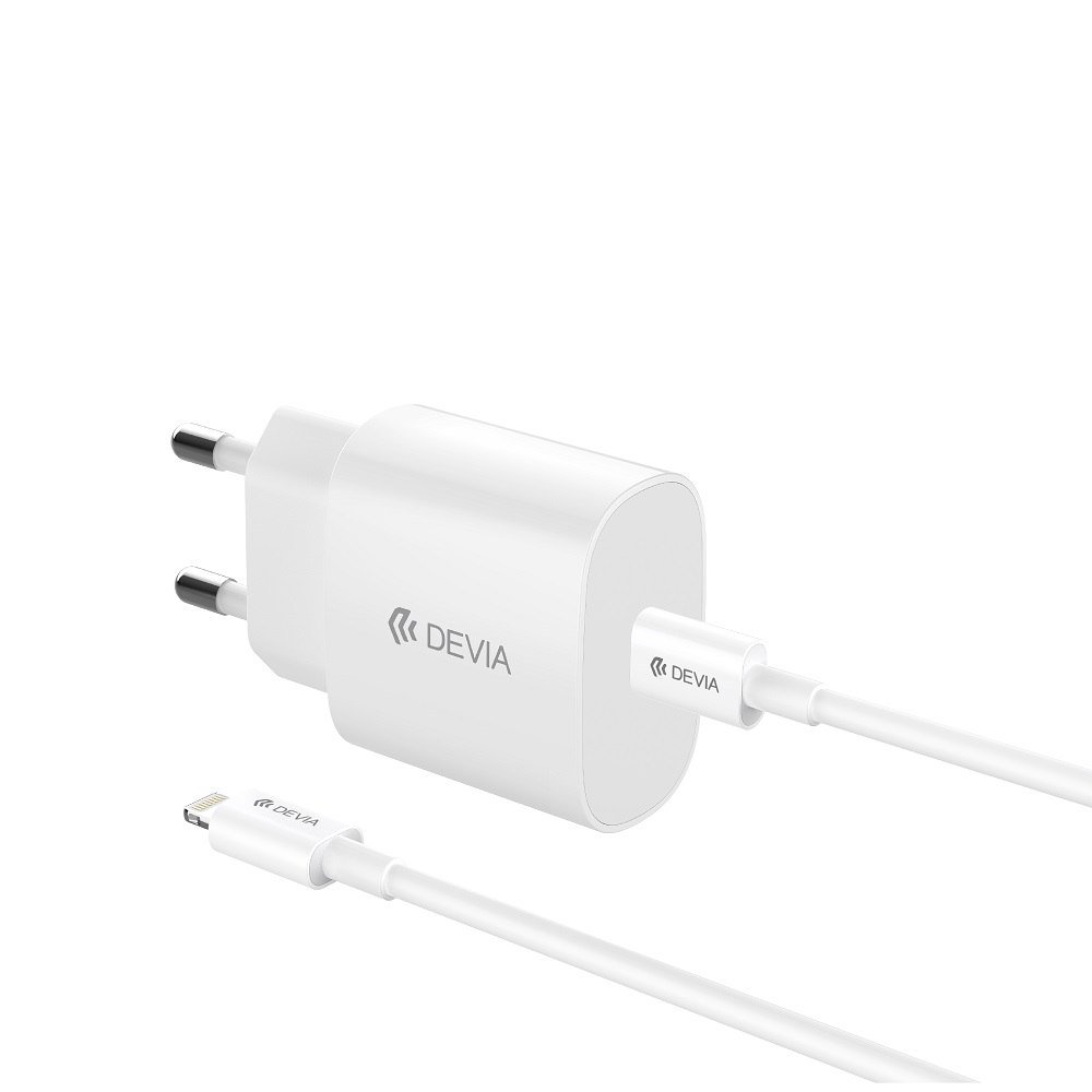 Devia �adowarka sieciowa Rocket PD 20W 1x USB-C bia�a + kabel USB-C - Lightning