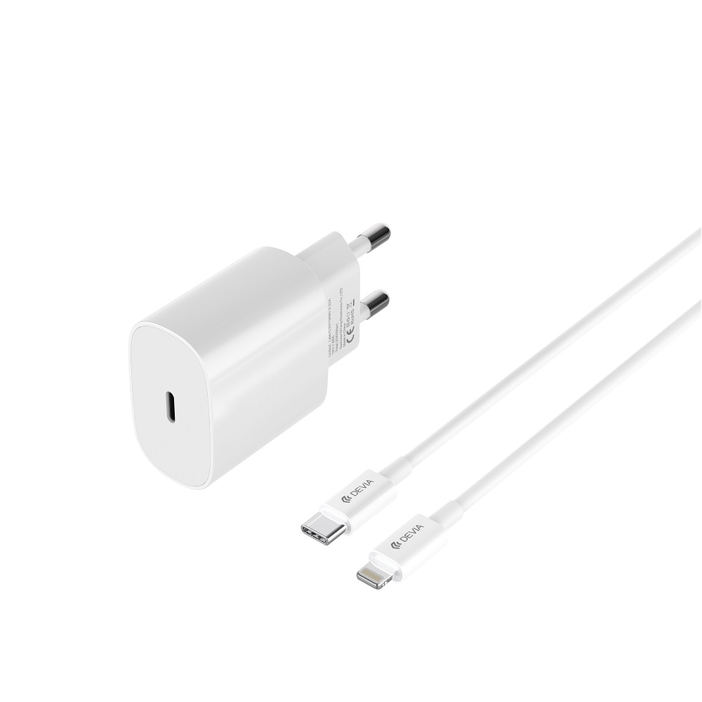 Devia �adowarka sieciowa Rocket PD 20W 1x USB-C bia�a + kabel USB-C - Lightning / 4
