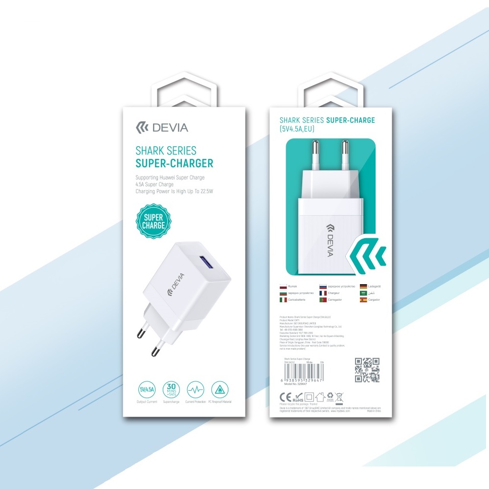 Devia �adowarka sieciowa Shark super quick charge 4,5A bia�a / 6