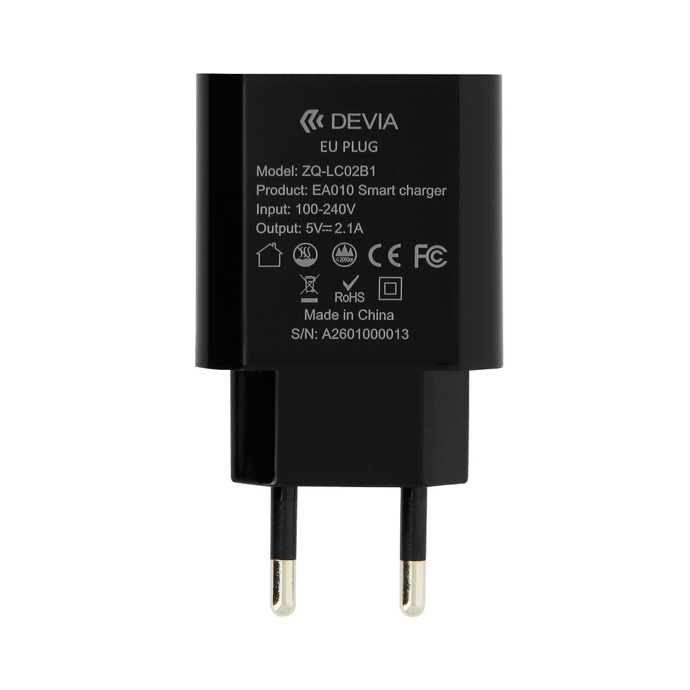 Devia �adowarka sieciowa Smart 1USB 2.1A czarna / 2