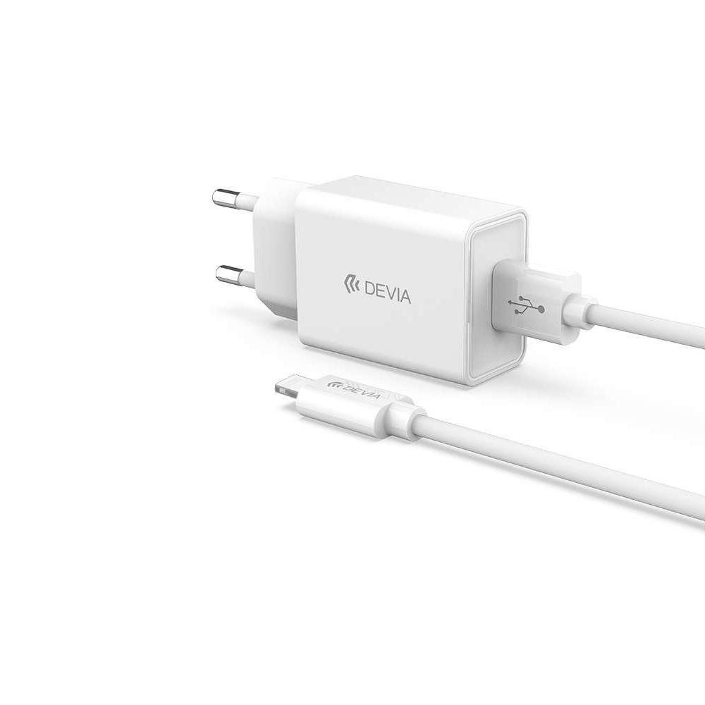 Devia �adowarka sieciowa Smart 1x USB 2A bia�a + kabel Lightning