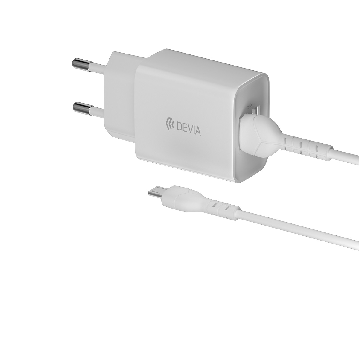 Devia adowarka sieciowa Smart 2x USB 2,4A biaa + kabel microUSB
