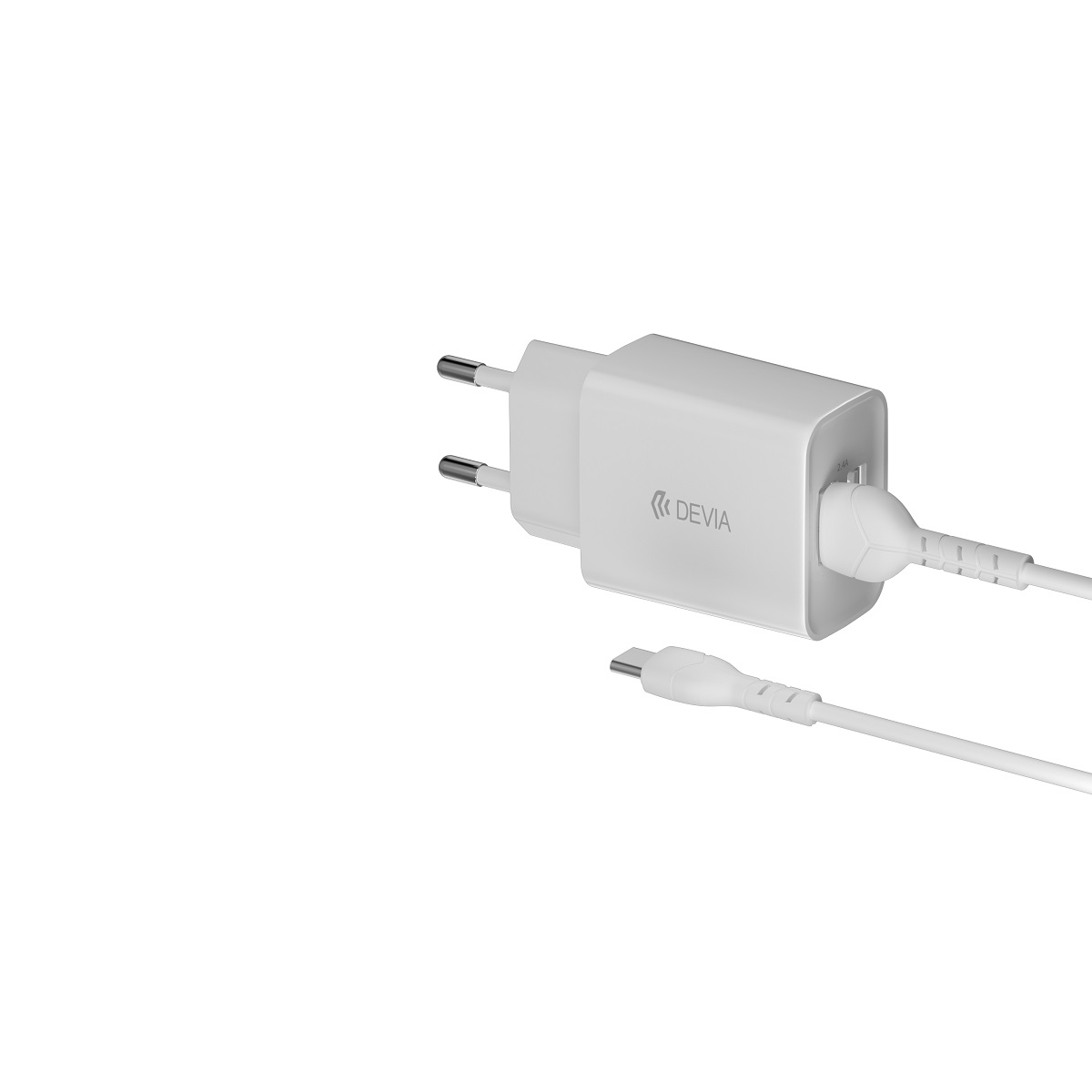 Devia �adowarka sieciowa Smart 2x USB 2,4A bia�a + kabel USB-C