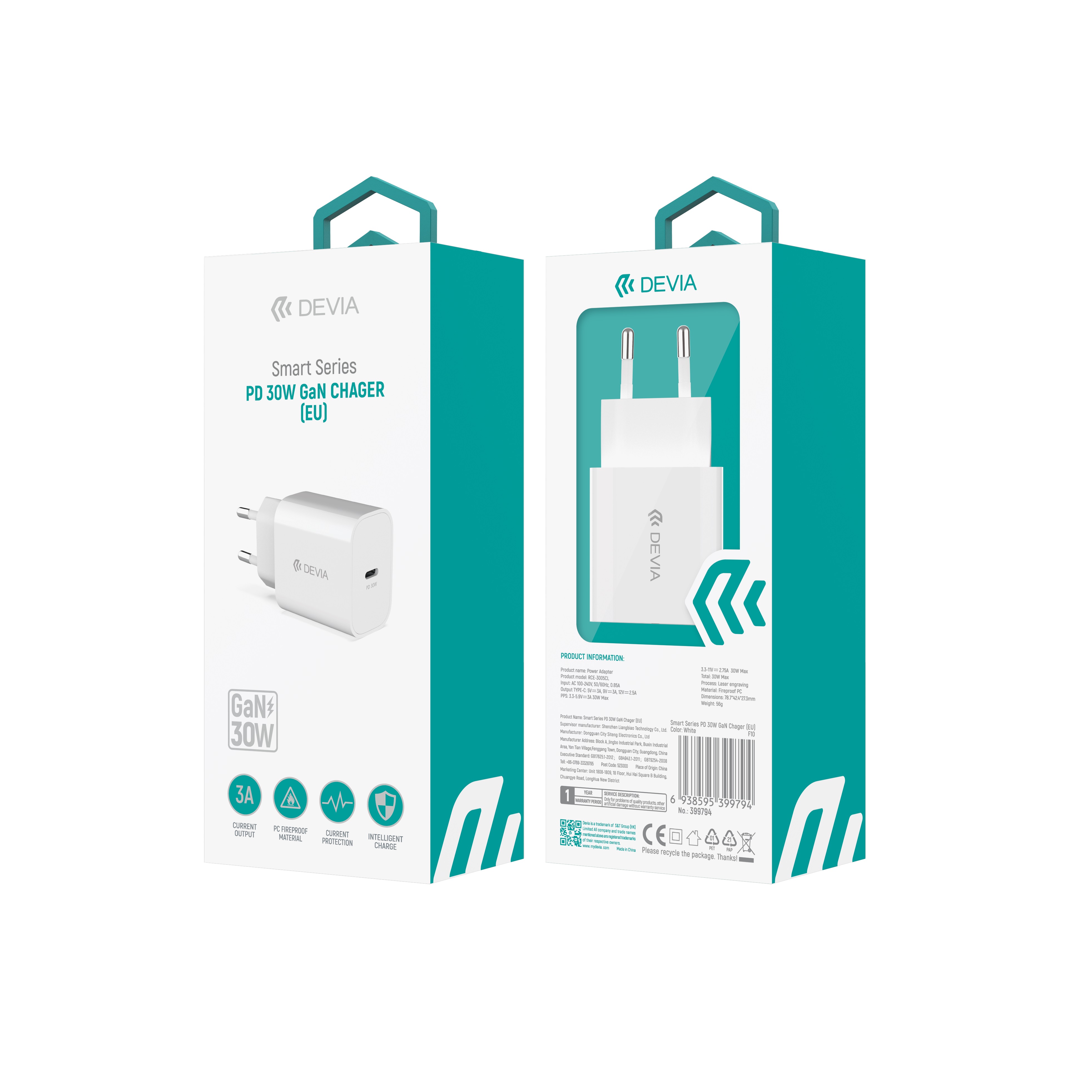 Devia �adowarka sieciowa Smart GaN PD 30W 1x USB-C bia�a / 4