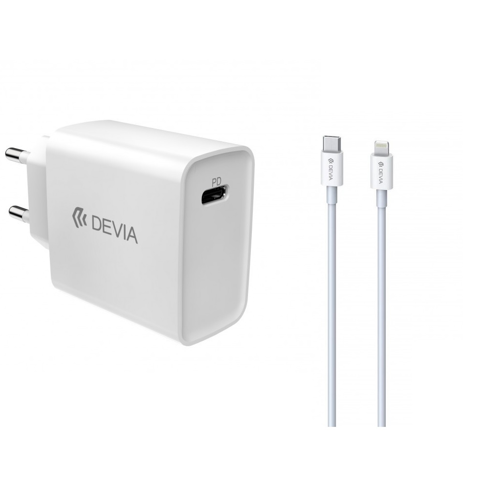 Devia �adowarka sieciowa Smart PD 18W z kablem typ-C na 8-pin bia�a