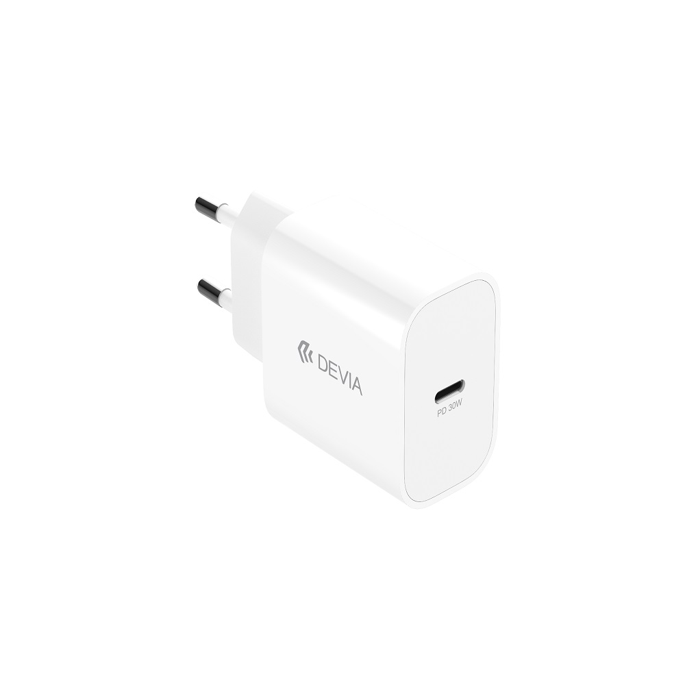 Devia �adowarka sieciowa Smart PD GaN 30W 1x USB-C bia�a + kabel USB-C - Lightning / 3