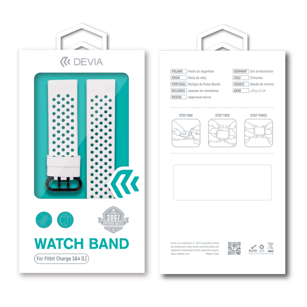 Devia pasek Deluxe Sport Mesh do Fitbit Charge 3 / Charge 4 white L / 2