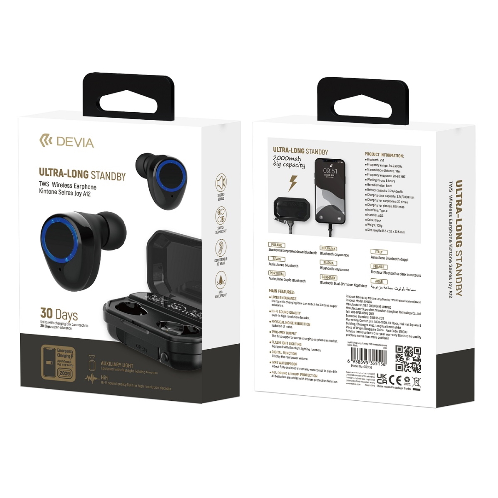 Devia s�uchawki Bluetooth TWS Joy A12 czarne / 7