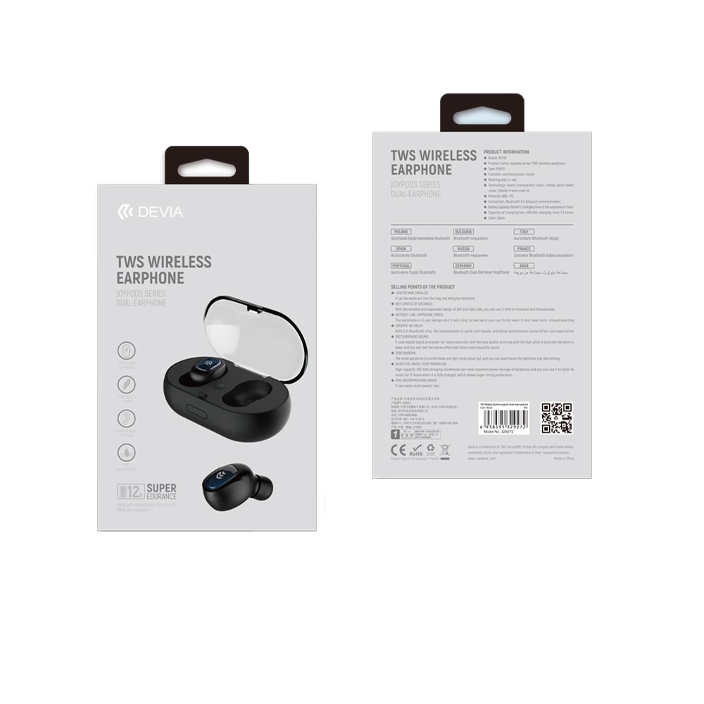 Devia s�uchawki Bluetooth TWS Joypods BT5.0 czarne V2 / 6