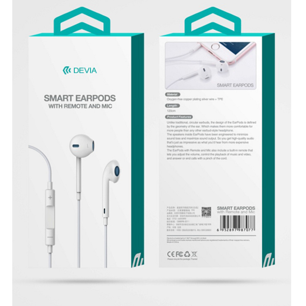 Devia suchawki przewodowe Smart EarPods jack 3,5mm biae / 2