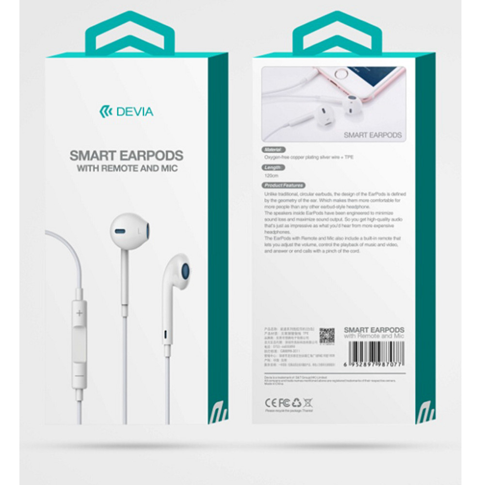 Devia s�uchawki przewodowe Smart EarPods jack 3,5mm bia�e / 2