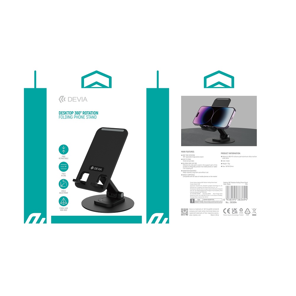 Devia uchwyt podstawka EL195 do telefonu tableta sk�adana z rotacj� 360 czarna metalowa / 2