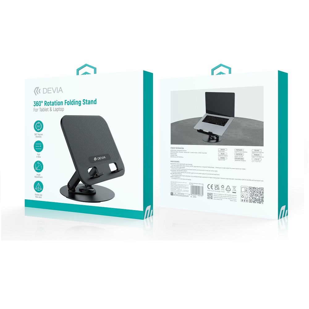 Devia uchwyt podstawka EL238 do laptopa tableta sk�adana z rotacj� 360 aluminiowa czarna / 7