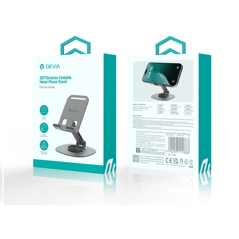 Devia uchwyt podstawka EL243 do telefonu tableta sk�adana z rotacj� 360 szara metalowa / 3
