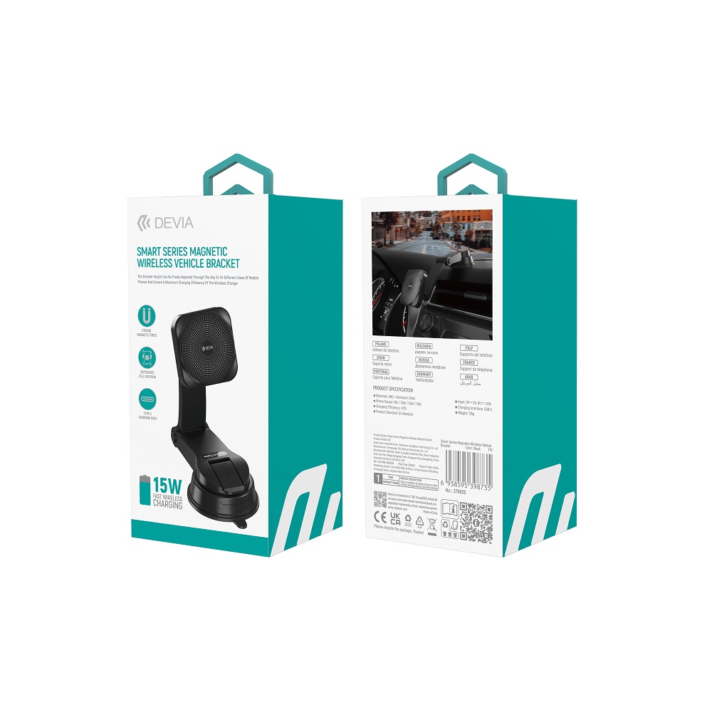Devia uchwyt samochodowy EA473 magnetyczny z �adowaniem bezprzewodowym indukcyjnym czarny 15W z przyssawk� / 4