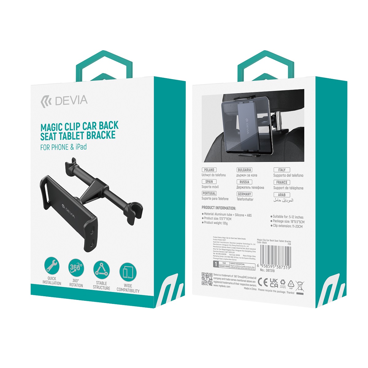 Devia uchwyt samochodowy Magic Clip czarny do zag��wka / 2