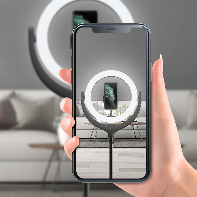 Devia Uchwyt stojak na telefon z lamp� LED 12 cali 40cm czarny / 4