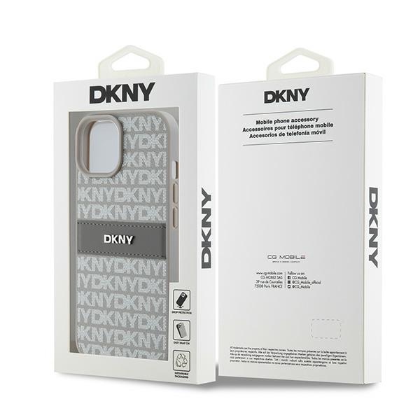 DKNY nak�adka be�owa HC PU repeat texture pattern w tonal stripe Apple iPhone 15 Plus / 8
