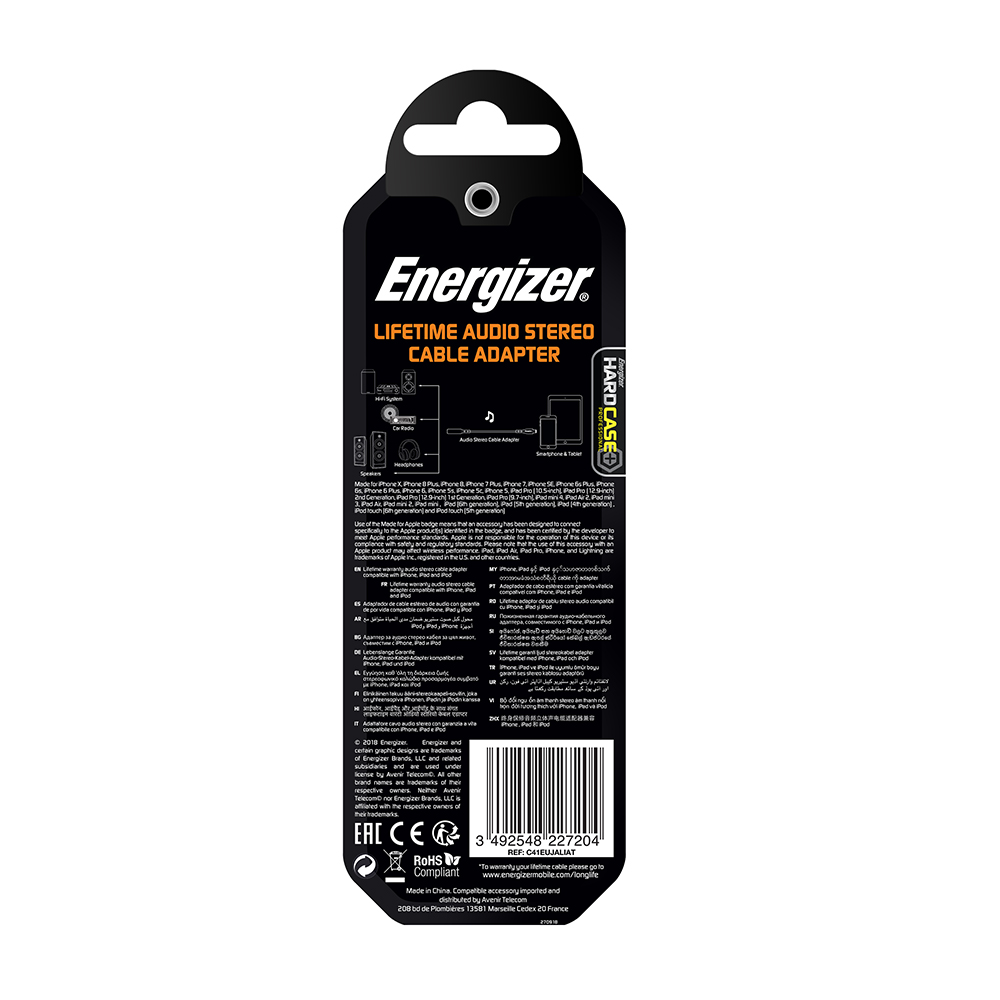 Energizer Hardcase Adapter audio 8-pin/jack 3,5 bia�y Lifetime Tinbox 11cm / 4