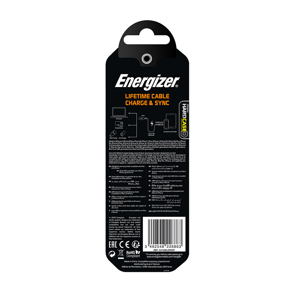 Energizer Hardcase Kabel 8-pin 1,2m bia�y Lifetime Tinbox / 7